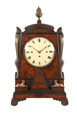 Lot 963 - C. ELISHA, ST. JAMES. AN IMPRESSIVE REGENCY EGYPTIAN REVIVAL TRIPLE FUSEE QUARTER CHIMING BRACKET CLOCK