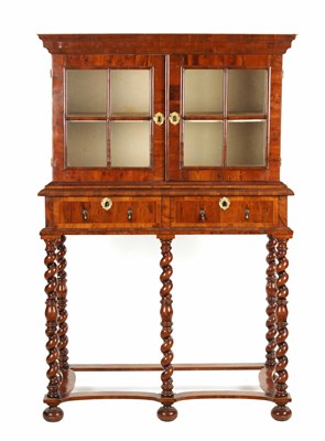 Lot 1321 - AN UNUSUAL WILLIAM AND MARY TULIPWOOD BANDED YEW-WOOD CABINET ON STAND