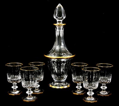 Lot 18 - A CONTINENTAL GILT AND BLACK PAINTED DECANTER...