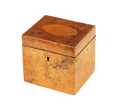 Lot 1162 - A GEORGE III BURR ELM TEA CADDY