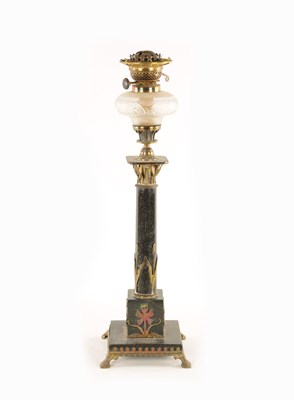 Lot 702 - A LATE 19TH CENTURY FRENCH ORMOLU MOUNTED VERDE GREEN MARBLE OIL LAMP