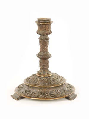 Lot 515 - A 17TH CENTURY STYLE ITALIAN CAST BRONZE CANDLESTICK