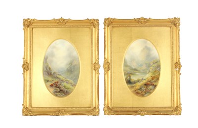 Lot 87 - JAMES STINTON A PAIR OF ROYAL WORCESTER FRAMED OVAL PORCELAIN PLAQUES
