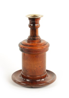 Lot 1123 - AN UNUSUAL 19TH CENTURY LIGNUM VITAE COMBINED TOBACCO JAR/CANDLESTICK
