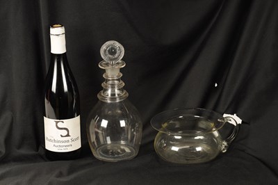 Lot 16 - AN UNUSUAL GEORGIAN GLASS SPITTOON AND BRANDY DECANTER