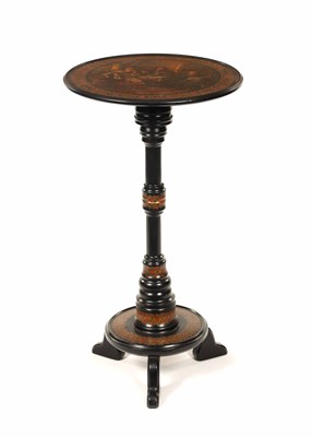 Lot 1243 - A LATE 19TH CENTURY BLACK LACQUER PAINTED RUSSIAN OCCASIONAL TABLE BY VISHNYAKOV & SONS, OSTASHKOVO