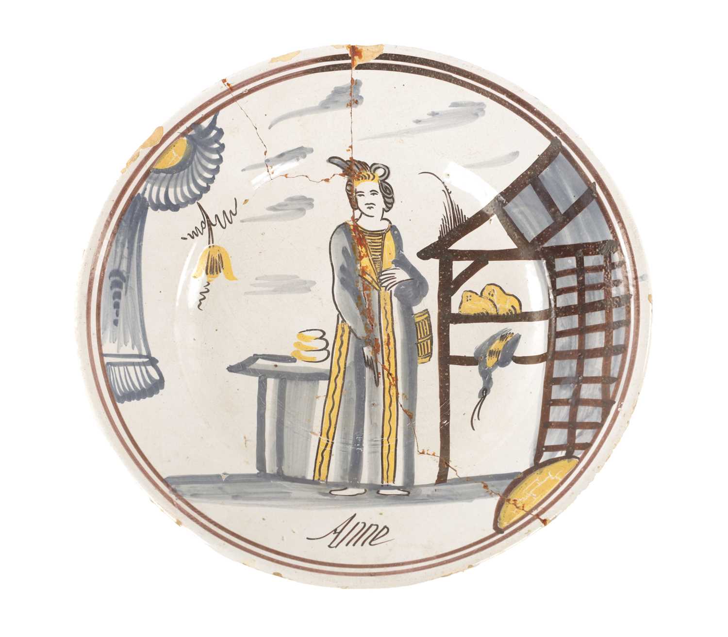 Lot 29 - A LATE 19TH CENTURY POLYCHROME PAINTED SHALLOW POTTERY DISH