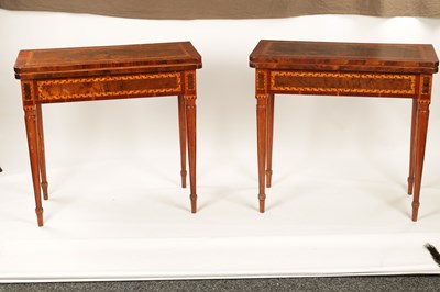 Lot 1271 - A PAIR OF 19TH CENTURY MARQUETRY INLAID WALNUT CARD TABLES