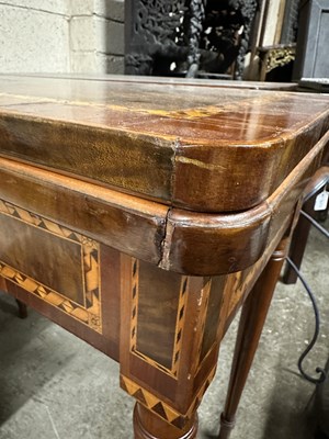 Lot 1271 - A PAIR OF 19TH CENTURY MARQUETRY INLAID WALNUT CARD TABLES