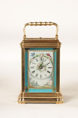 Lot 988 - A 19TH CENTURY FRENCH SEVRES PORCELAIN PANELLED GORGE CASE REPEATING CARRIAGE CLOCK