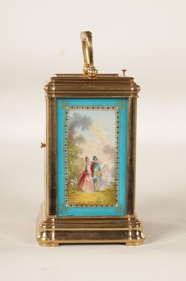 Lot 988 - A 19TH CENTURY FRENCH SEVRES PORCELAIN PANELLED GORGE CASE REPEATING CARRIAGE CLOCK