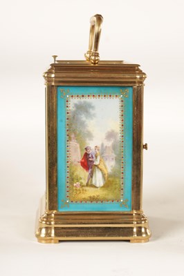 Lot 988 - A 19TH CENTURY FRENCH SEVRES PORCELAIN PANELLED GORGE CASE REPEATING CARRIAGE CLOCK