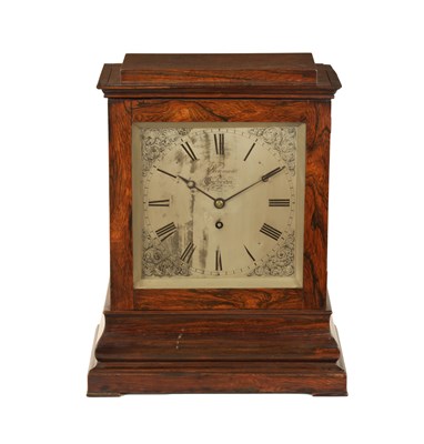 Lot 687 - POWMAN, CHICHESTER. A LARGE MID 19TH CENTURY ENGLISH ROSEWOOD FUSEE LIBRARY CLOCK