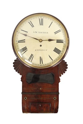 Lot 947 - S.W. ARCHER, LONDON. A REGENCY FIGURED MAHOGANY BRASS INLAID FUSEE WALL CLOCK
