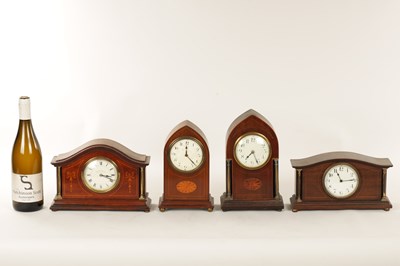 Lot 969 - A COLLECTION OF FOUR EDWARDIAN INLAID MANTEL CLOCKS