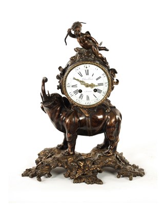 Lot 1083 - THUILLIER, A PARIS. A LATE 19TH CENTURY FRENCH  PATINATED BRONZE MANTEL CLOCK
