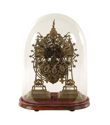 Lot 914 - A 19TH CENTURY ENGLISH DOUBLE FUSEE STRIKING SKELETON CLOCK