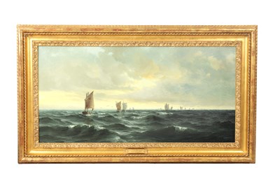 Lot 883 - HENRY MOORE RA (1831-1895). A LATE 19TH CENTURY OIL ON BOARD SEA SCAPE "SAFE HOME"
