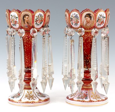 Lot 20 - A PAIR OF 19TH CENTURY BOHEMIAN GILT AND WHITE...