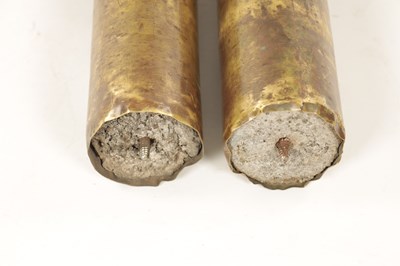 Lot 931 - A PAIR OF 18TH-CENTURY BRASS CASED MONTH GOING LONGCASE WEIGHTS