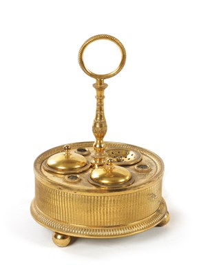 Lot 700 - A GOOD EARLY 19TH CENTURY FRENCH ORMOLU PEN AND INK DESK STAND