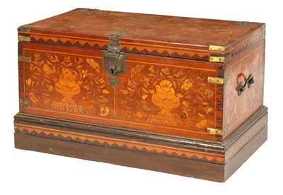 Lot 1231 - AN 18TH CENTURY INDO-DUTCH WALNUT AND MARQUETRY INLAID TRUNK