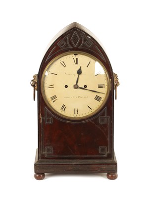 Lot 974 - DESBOIS & WHEELER, GRAYS INN PASSAGE, LONDON. A LATE REGENCY MAHOGANY LANCET TOP DOUBLE FUSEE BRACKET CLOCK