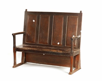 Lot 1266 - AN 18TH CENTURY SCUMBLED ELM AND PINE SETTLE