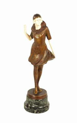 Lot 706 - FRANZ PELESCHKA-LUNARD (AUSTRIAN, B. 1873). AN ART DECO PATINATED BRONZE AND IVORY FIGURE