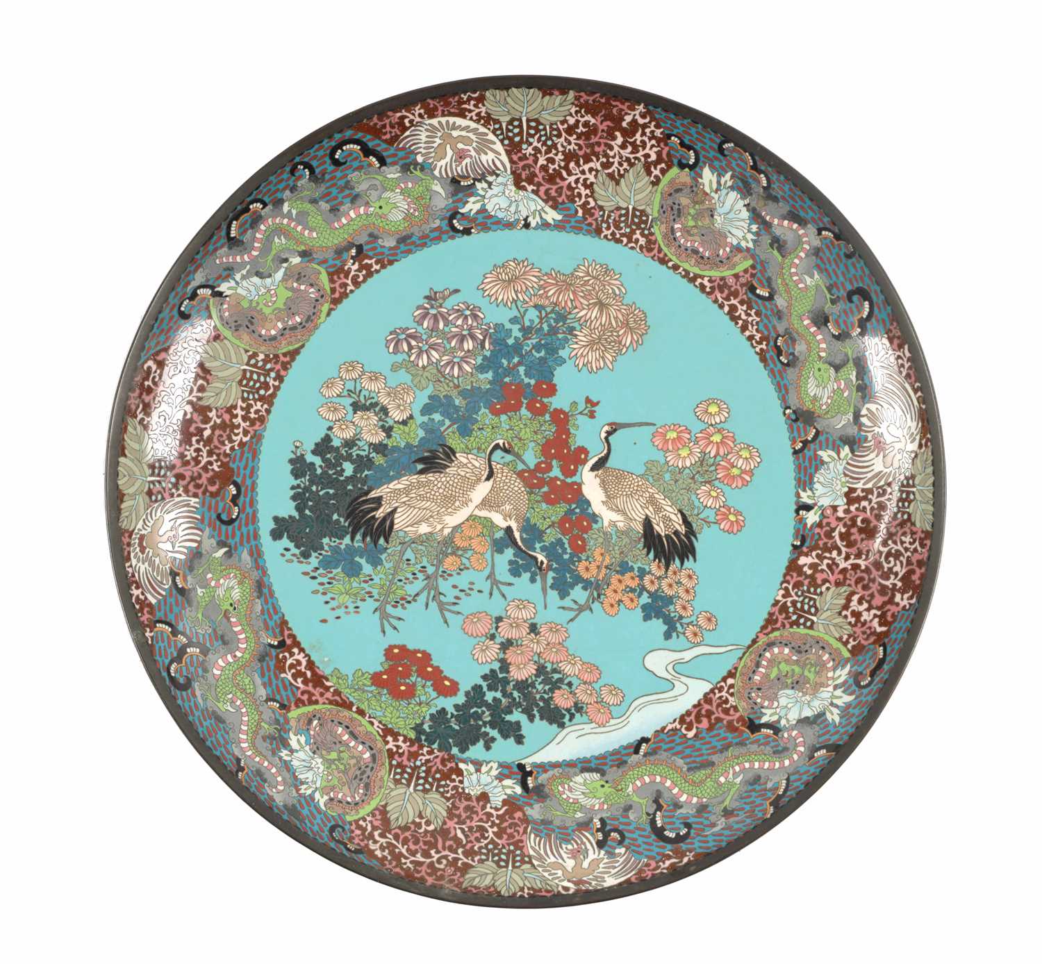 Lot 143 - A LARGE JAPANESE MEIJI PERIOD CLOISONNÉ ENAMEL CHARGER