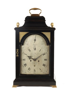 Lot 1084 - JAMES WAYLETT, LONDON. A GEORGE III EBONISED DOUBLE FUSEE VERGE BRACKET CLOCK