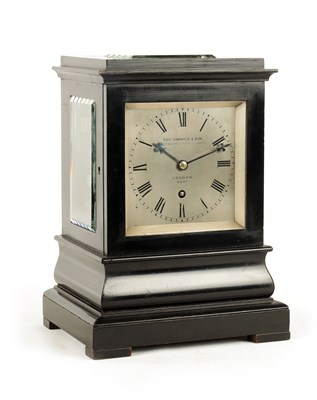 Lot 1014 - EBONISED ENGLISH LIBRARY CLOCK FUSEE