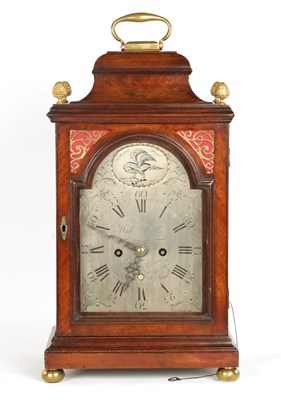 Lot 1063 - WILLIAM WILLS, TRURO. A GEORGE III FIGURED MAHOGANY VERGE BRACKET CLOCK