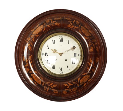 Lot 637 - A LARGE LATE 18TH CENTURY FRENCH INLAID VERGE QUARTER CHIMING WALL CLOCK