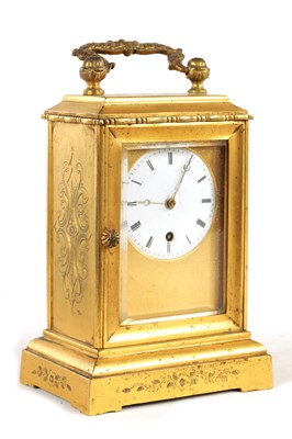 Lot 1009 - A MID 19TH CENTURY FRENCH GILT ENGRAVED CASED FUSEE CARRIAGE CLOCK