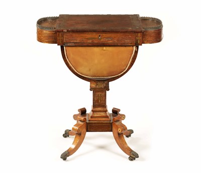 Lot 1262 - A REGENCY ROSEWOOD AND BRASS INLAID WORKBOX
