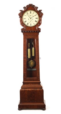 Lot 967 - JAMES RITCHIE & SON, EDINBURGH. A MID 19TH CENTURY PLUM PUDDING FIGURED MAHOGANY DOMESTIC REGULATOR LONGCASE CLOCK