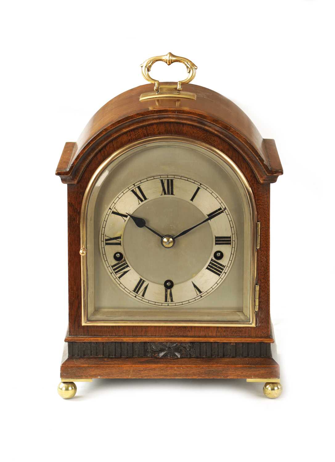 Lot 990 - A SMALL LATE 19TH CENTURY GERMAN QUARTER CHIMING MANTEL CLOCK