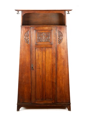 Lot 1273 - AN OAK ART NOUVEAU HALL CUPBOARD