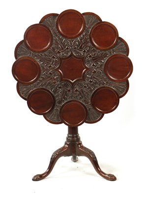Lot 1349 - A 19TH CENTURY CARVED MAHOGANY TILT TOP SUPPER TABLE