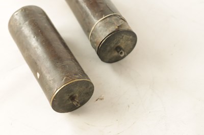 Lot 945 - A PAIR OF 18TH CENTURY BRASS CASED EIGHT-DAY LONGCASE CLOCK WEIGHTS