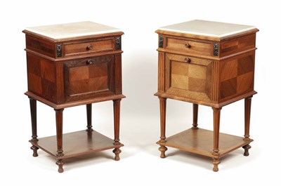 Lot 1356 - A PAIR OF 19TH CENTURY FRENCH ROSEWOOD VENEERED SIDE CABINETS/POT CUPBOARDS