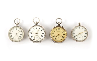 Lot 385 - A COLLECTION OF FOUR SILVER CASED GENTLEMEN'S POCKET WATCHES