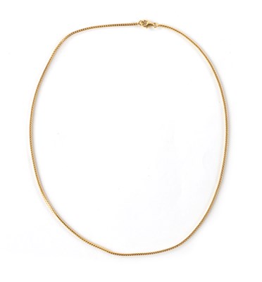 Lot 327 - A .750 HALLMARKED YELLOW GOLD FINE SNAKE LINK NECK CHAIN