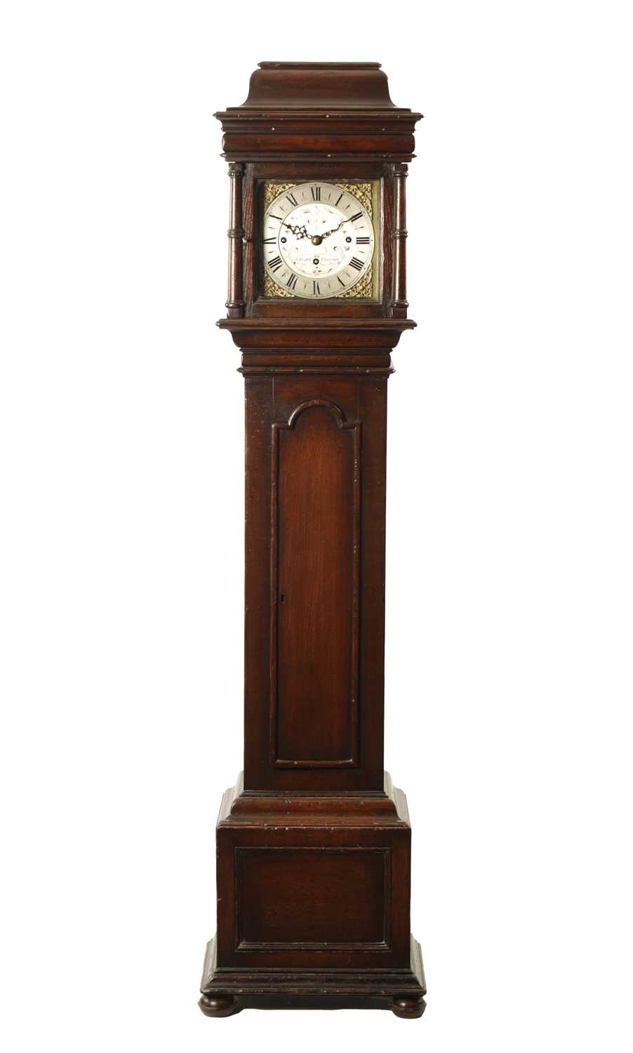 Lot 937 - RICHARD RESTELL, CROYDON. A 19TH CENTURY OAK MINIATURE THREE TRAIN LONGCASE CLOCK