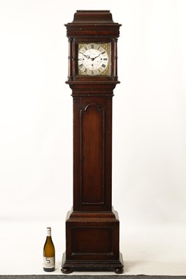 Lot 937 - RICHARD RESTELL, CROYDON. A 19TH CENTURY OAK MINIATURE THREE TRAIN LONGCASE CLOCK