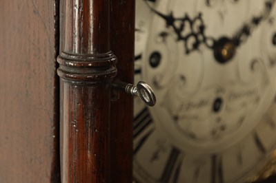 Lot 937 - RICHARD RESTELL, CROYDON. A 19TH CENTURY OAK MINIATURE THREE TRAIN LONGCASE CLOCK