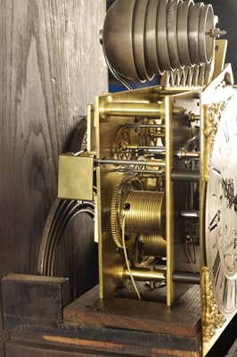 Lot 937 - RICHARD RESTELL, CROYDON. A 19TH CENTURY OAK MINIATURE THREE TRAIN LONGCASE CLOCK