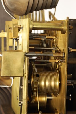 Lot 937 - RICHARD RESTELL, CROYDON. A 19TH CENTURY OAK MINIATURE THREE TRAIN LONGCASE CLOCK