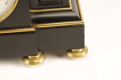 Lot 968 - A 19TH CENTURY FRENCH BLACK SLATE PANELLED MANTEL CLOCK WITH PERPETUAL CALENDAR WORK